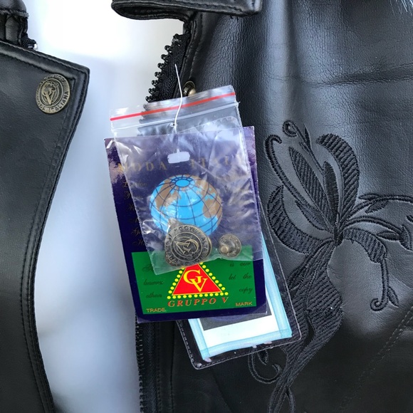 Moda Italy Leather Embroidered Black Jacket - Picture 4 of 6